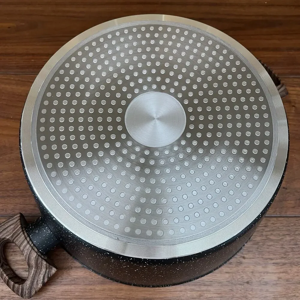 Black Speckled Aluminum 5 Quart Casserole w/ Steamer and Lid Bakelite Handles